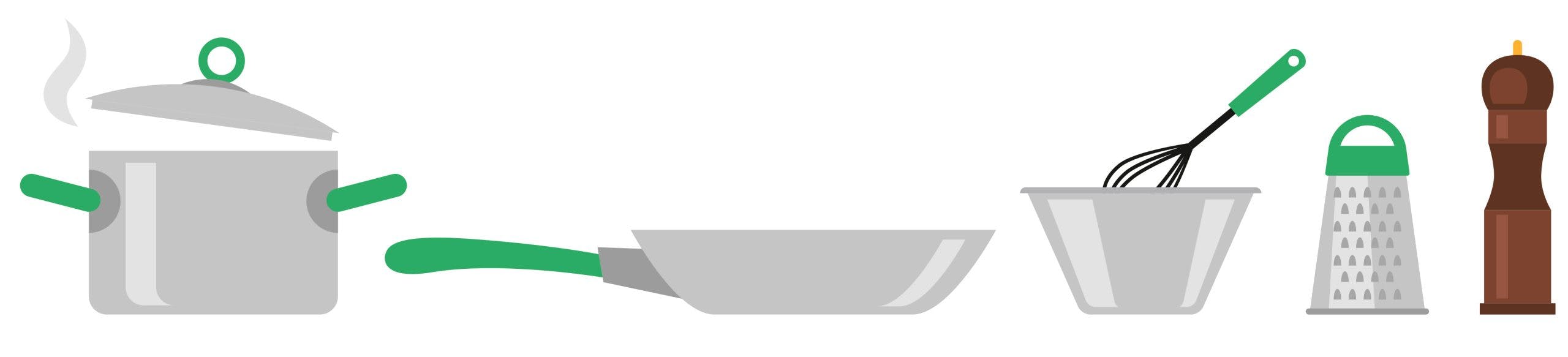 Kjøkkenutstyr til å lage spagetti carbonara