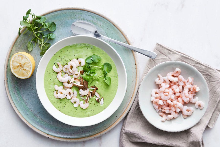 Matplan, lunsj – Kald ertesuppe med reker