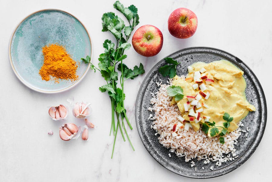 Kostplan, middag – Kyckling i curry med blomkålsris
