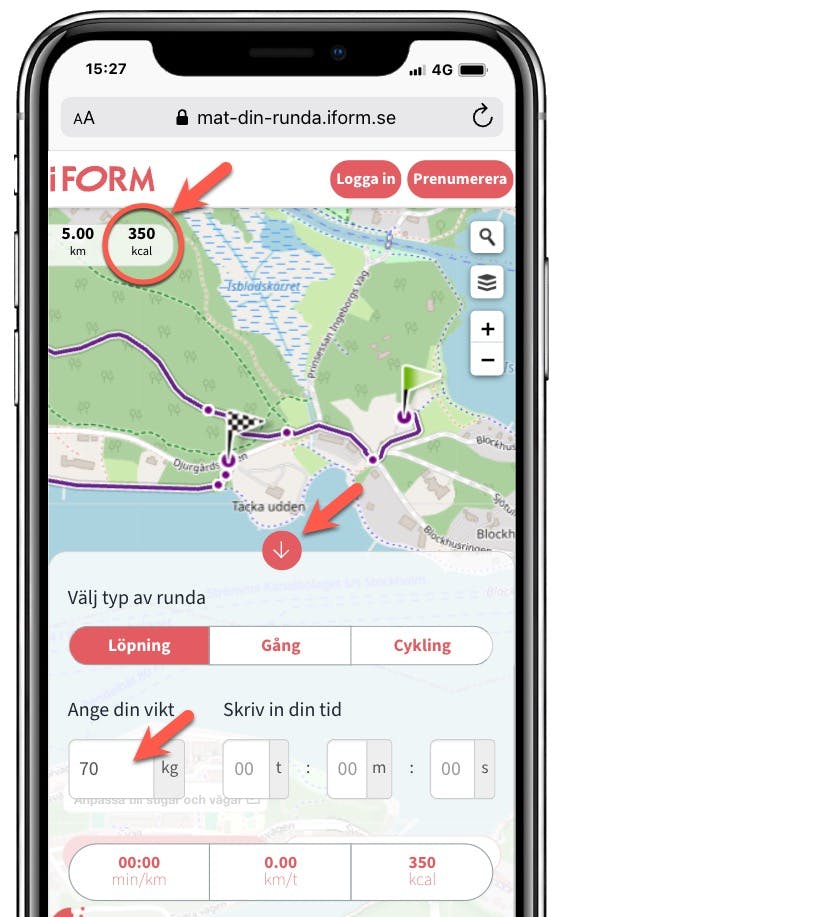 Så här kontrollerar du kaloriförbrukningen i I FORMs ruttplanerare