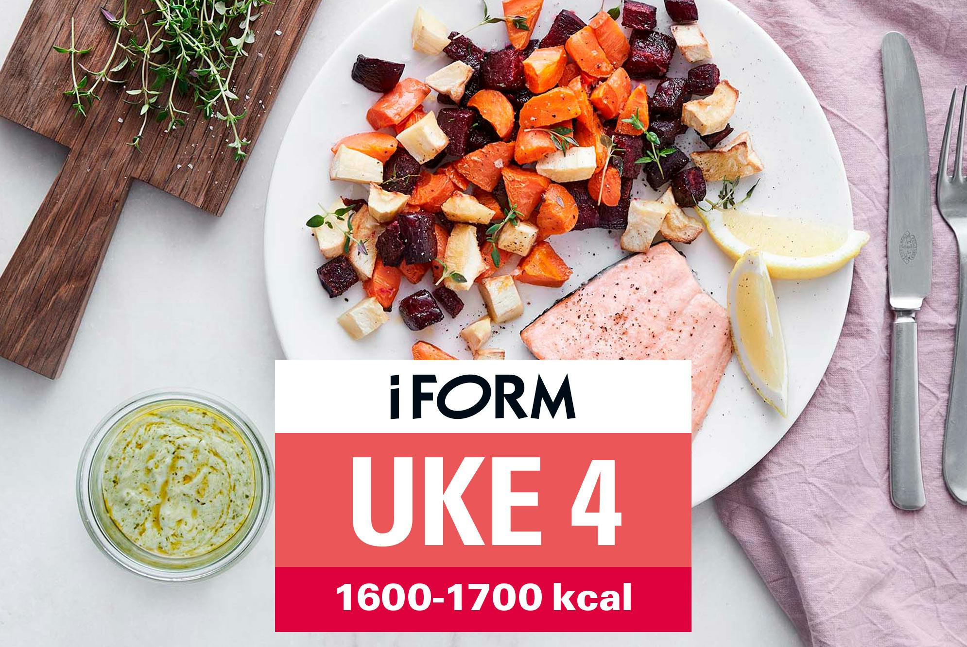 Matplan 1600-1700 kcal uke 4 – Laks med ovnsbakte rotgrønnsaker