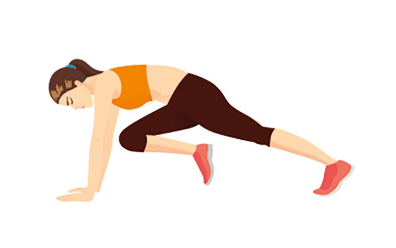 Kuvituskuva naisesta, joka tekee vuorikiipeily-liikettä