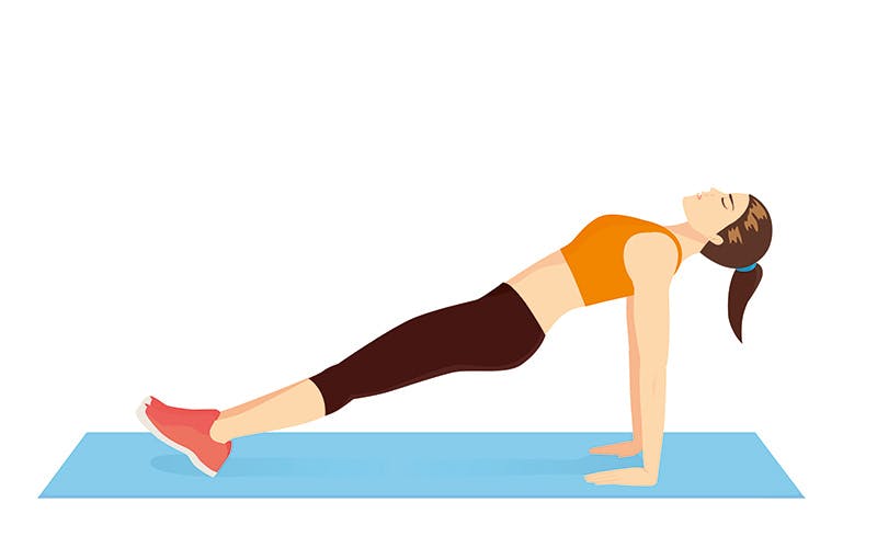 Kuvituskuva naisesta, joka tekee käänteistä lankkua