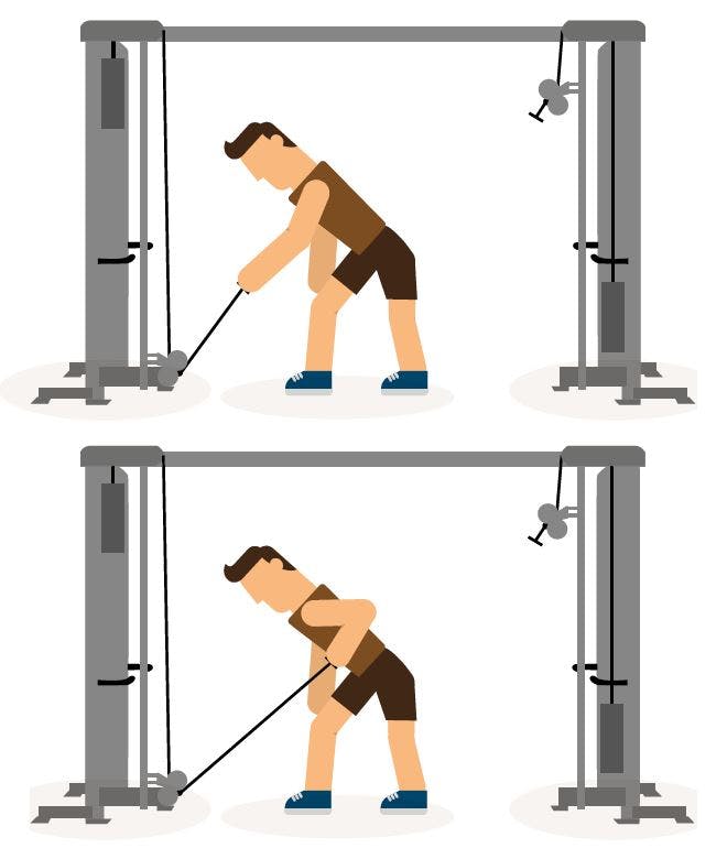Tegning af person, der laver one arm cable rows