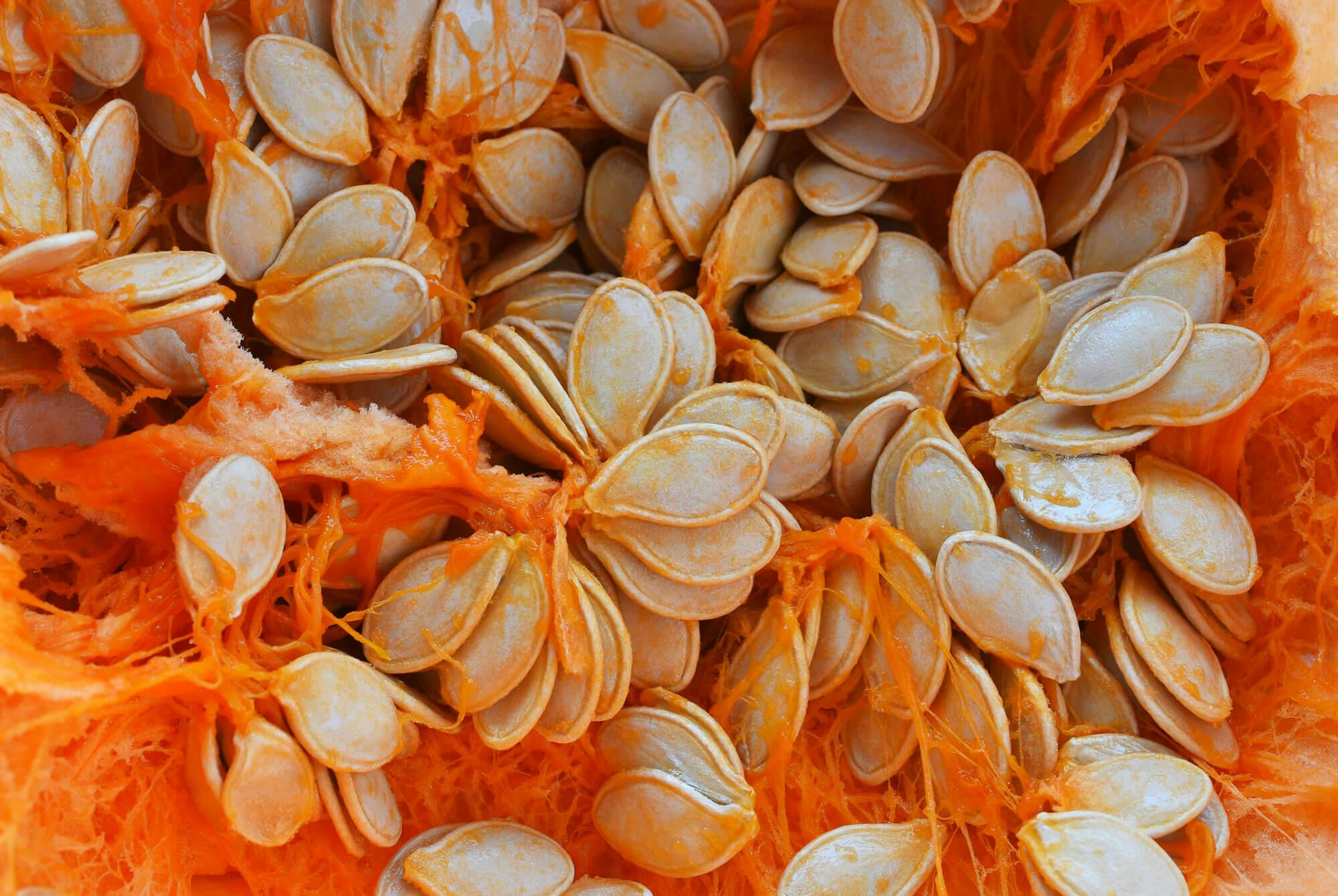 rå gresskarfrø fra Halloween-gresskar