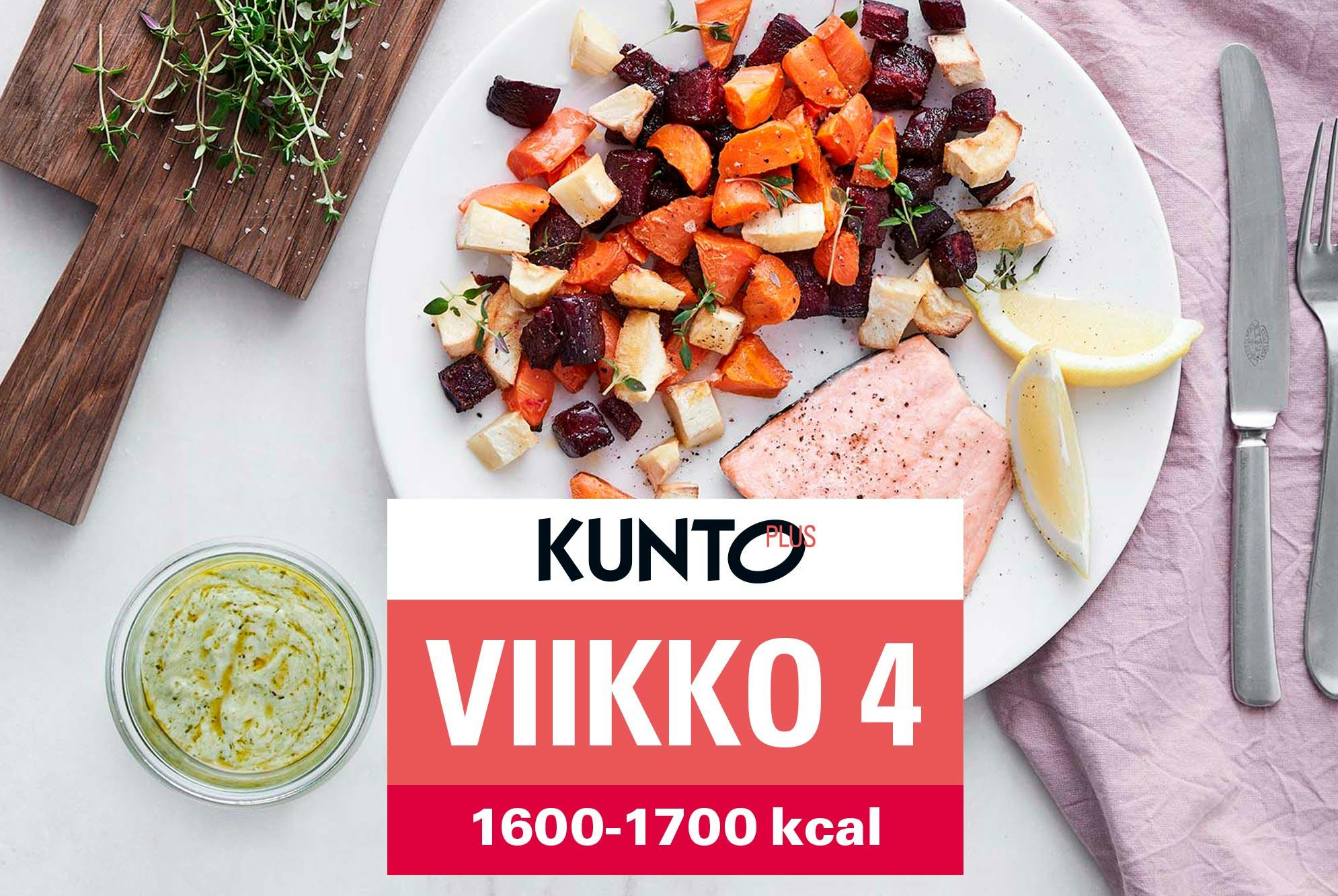 Ruokavalio 1600–1700 kcal viikko 4 – Paahdettua lohta ja uunijuureksia