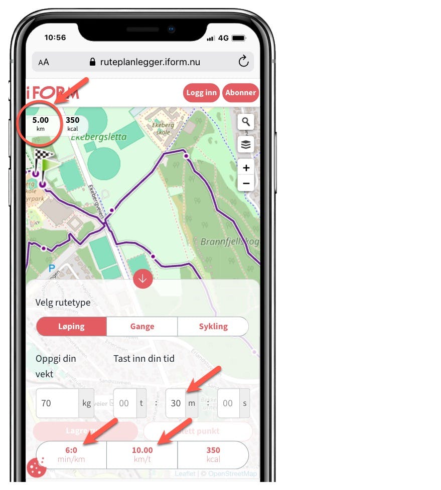 Hastighet og tempo Slik sjekker du gjennomsnittshastigheten og tempoet ditt i ruteplanleggeren