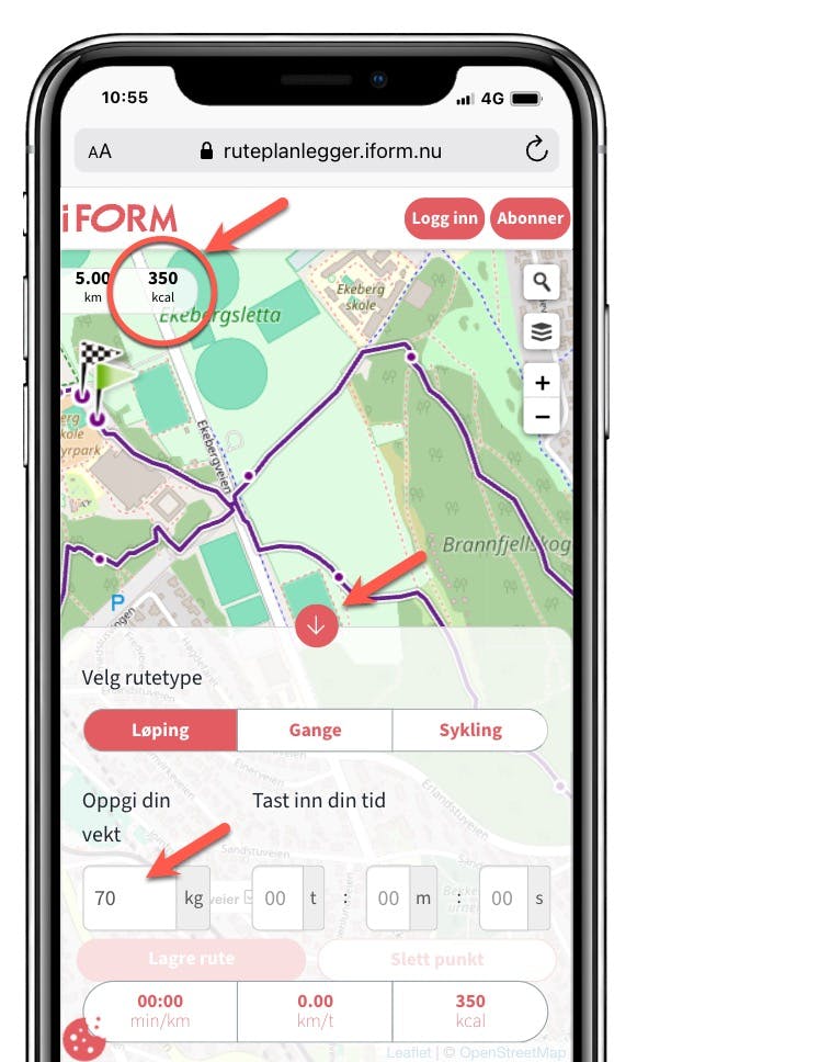 Ruteplanlegger for kaloriforbrenning Slik sjekker du kaloriforbrenningen din i I FORMs ruteplanlegger