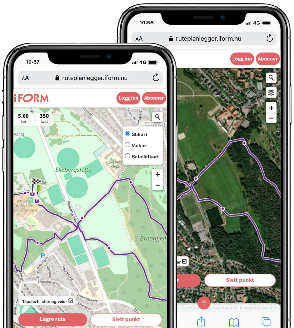 Satellittkart i ruteplanleggeren Bytt ruteplanlegger fra stikart til satellittkart