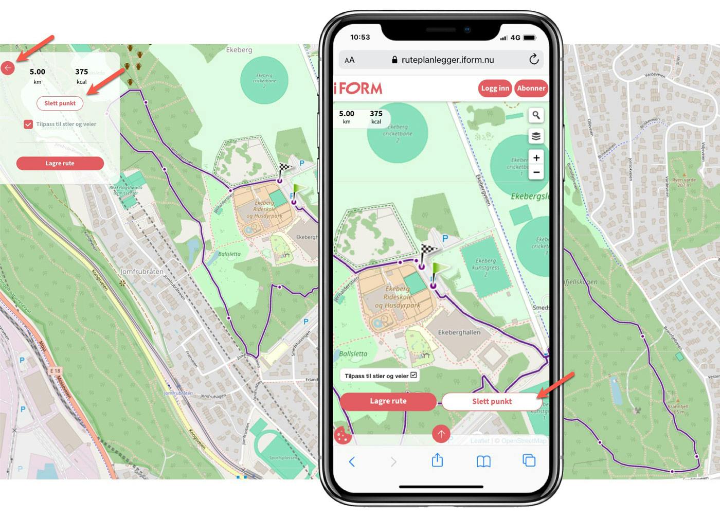 Ruteplanleggerens slettepunkt I FORMs ruteplanlegger hvordan du sletter et punkt