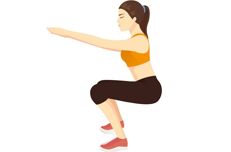 Kuvituskuva naisesta tekemässä kyykkyä