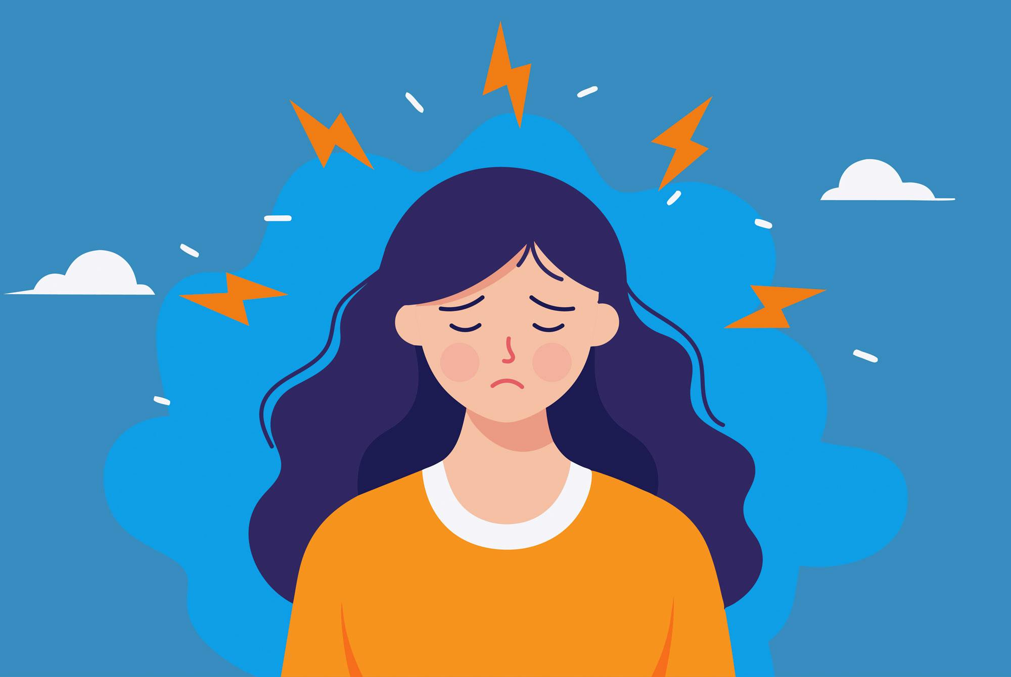 Kvinne har stressymptomer i form av hjertebank og svetting