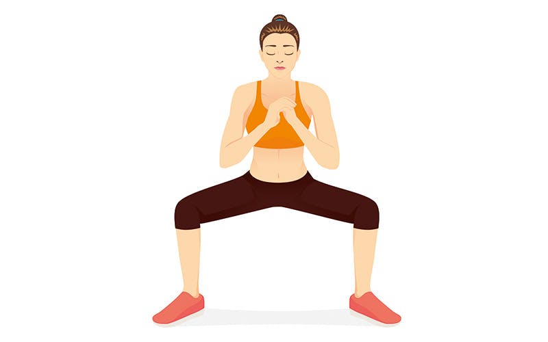 Kuvituskuva sumokyykkyä tekevästä naisesta