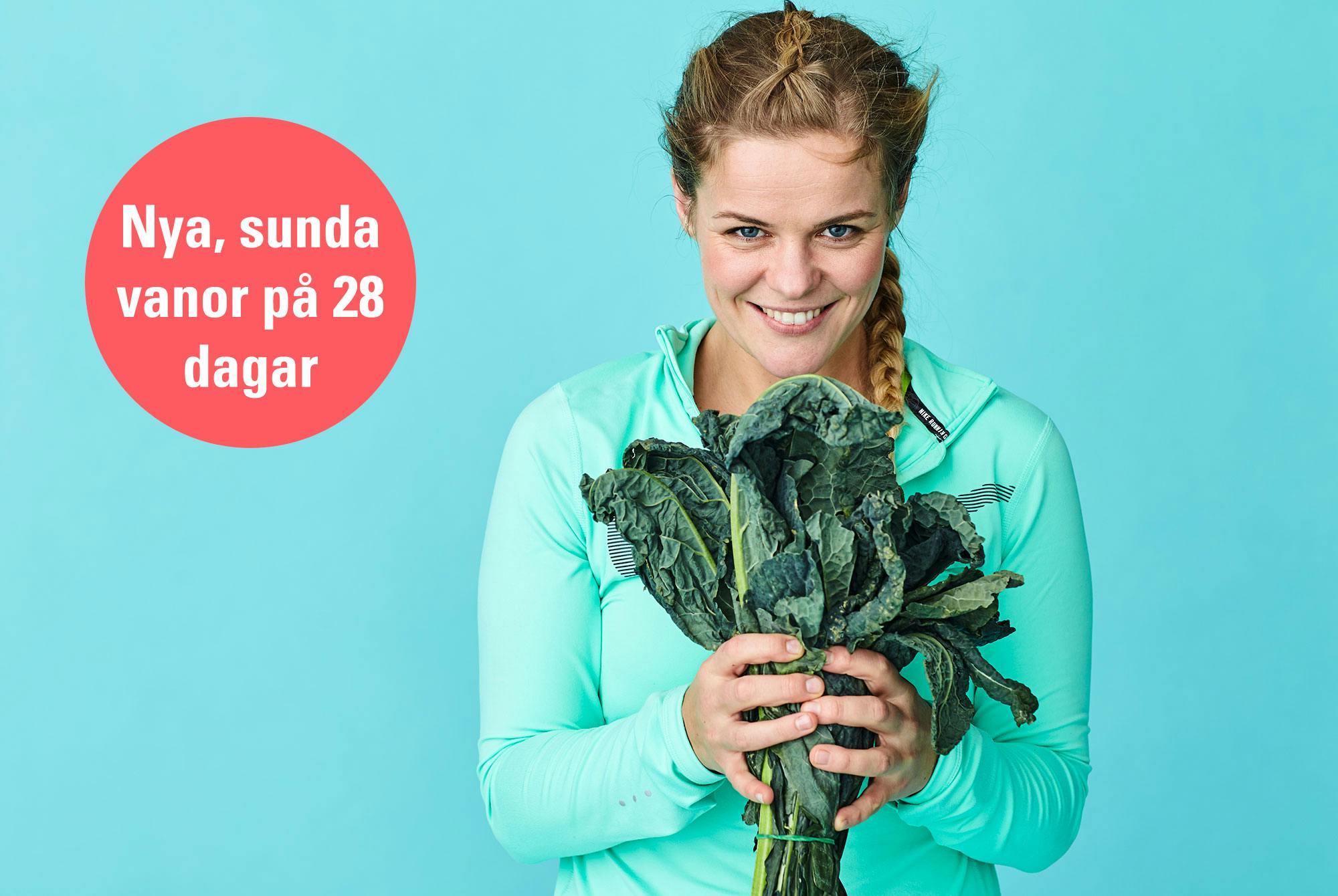 Kvinna med nyttig mat är redo att påbörja 28-dagarsplanen