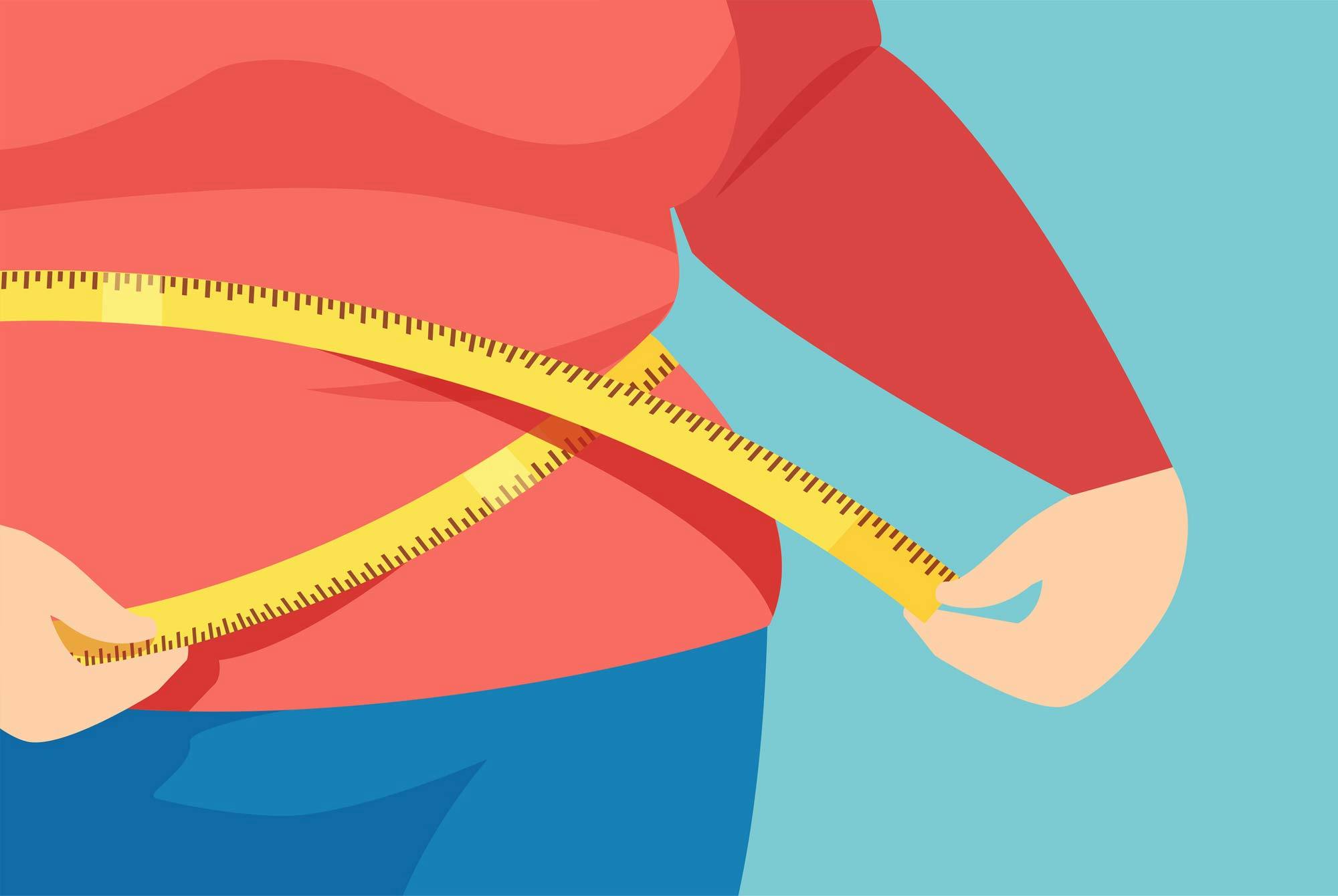 Piirroskuva naisesta mittaamassa vyötäröä