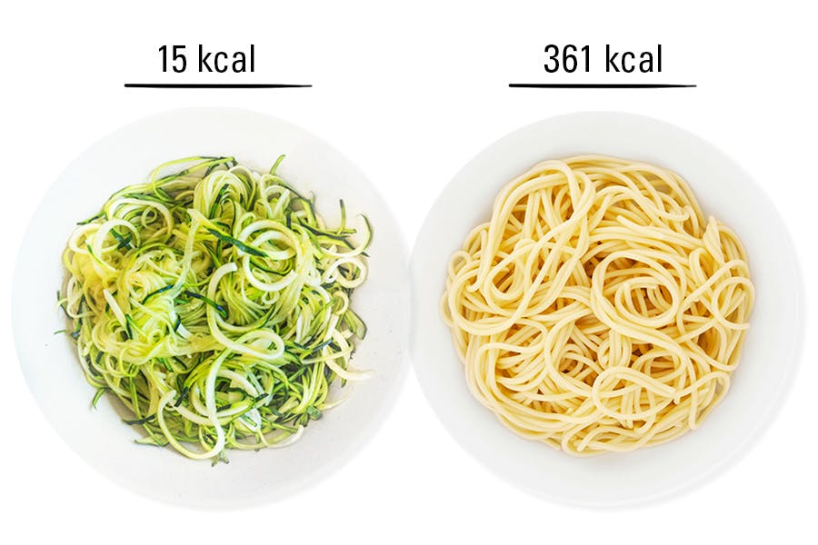 Tallerkner med almindelig pasta og squashpasta