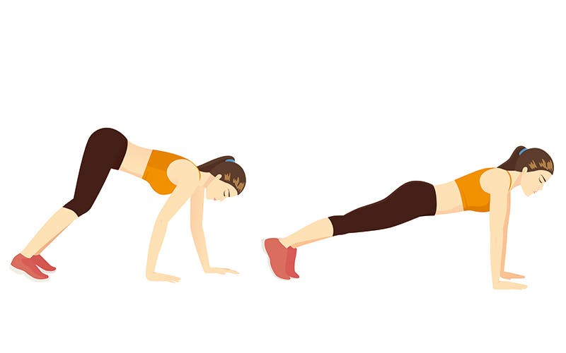 Kuvituskuva naisesta, joka tekee liikettä kävely lankkuun