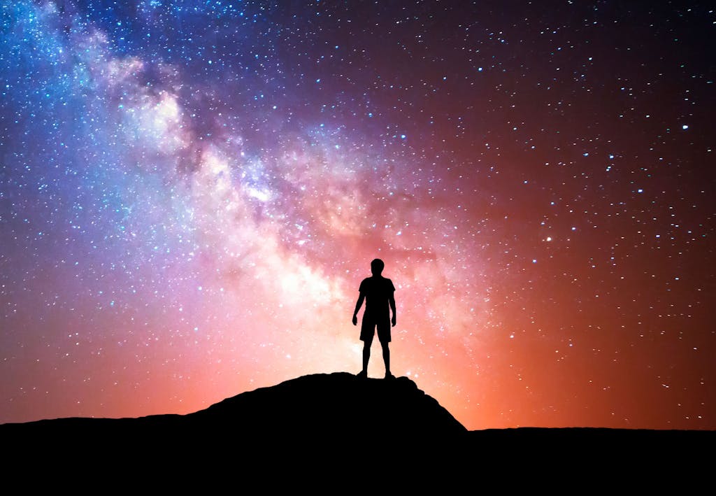 Silhuett mot stjärnhimmel Silhuett mot stjärnhimmel