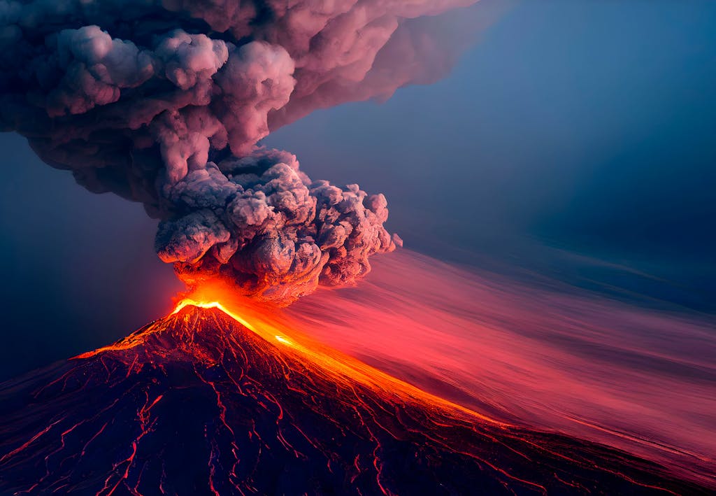 Illustratie van vulkaanuitbarsting