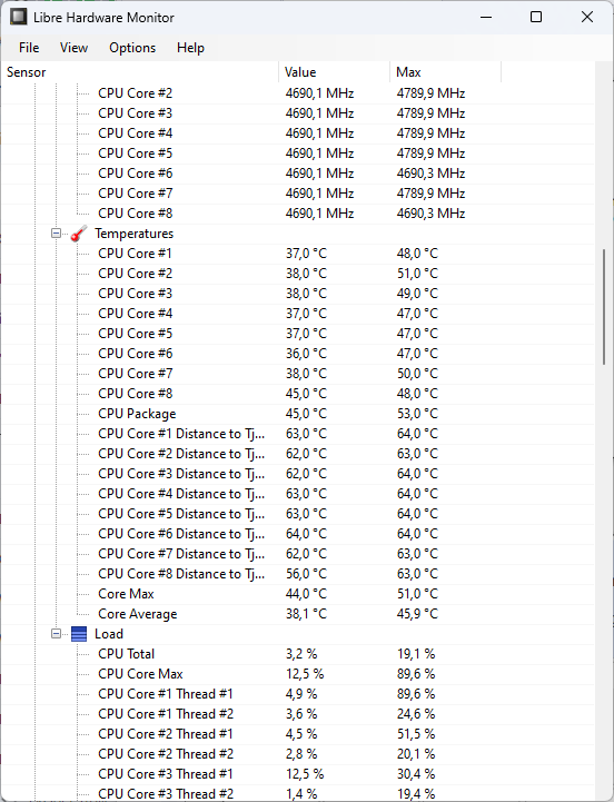 Libre Hardware Monitor viser målingerne fra de utallige temperatursensorer i din pc