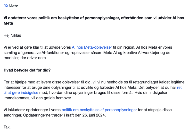 Facebook mail om Meta AI