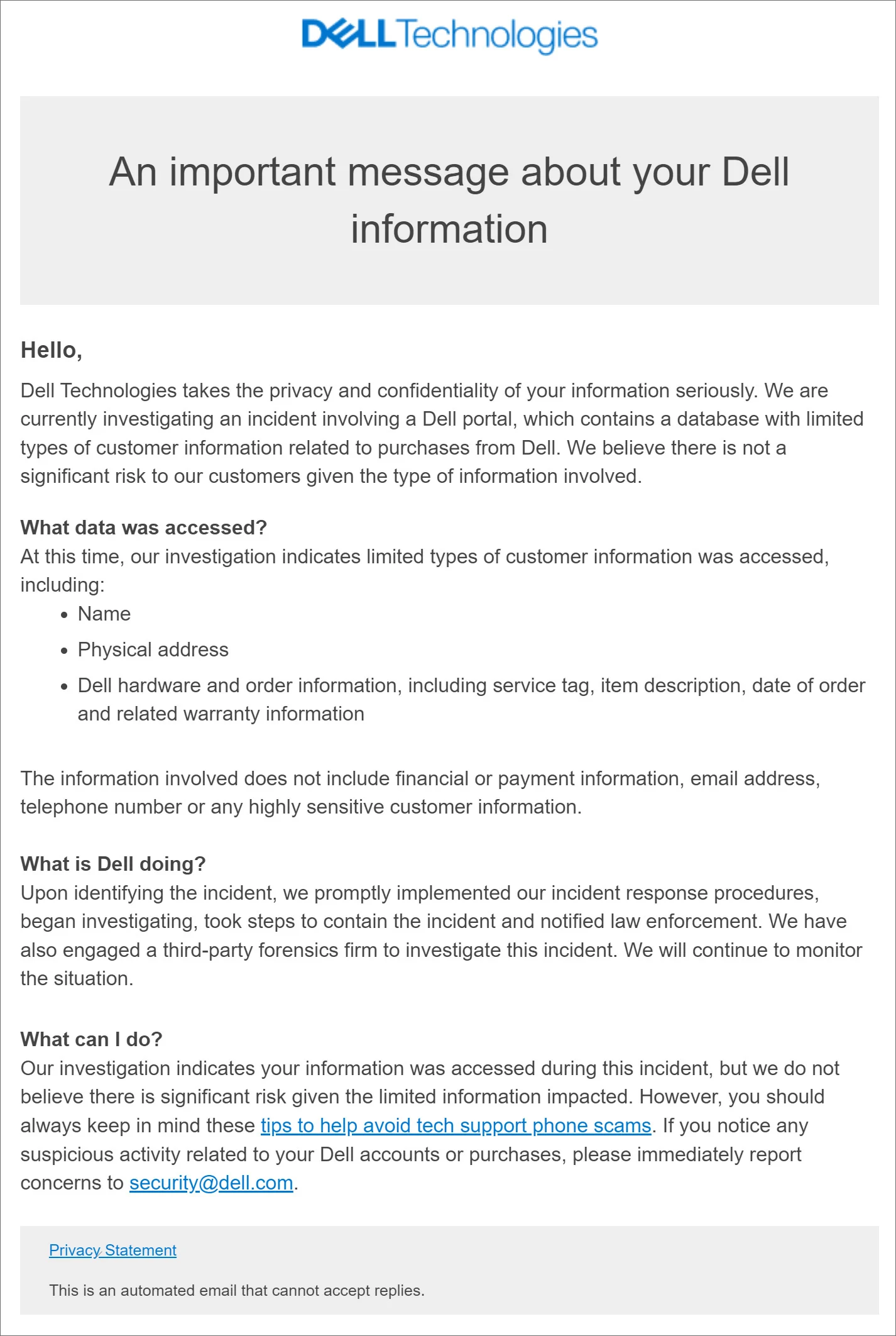 Pc-produsenten sender i disse dager ut brev til sine mange kunder for å forklare hvilke data de kriminelle har fått tak i.