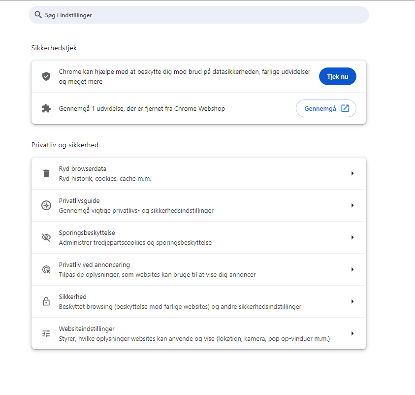 Den praktiske sikkerhetssjekken i Chrome finner du i nettleserinnstillingene under Personvern og sikkerhet.