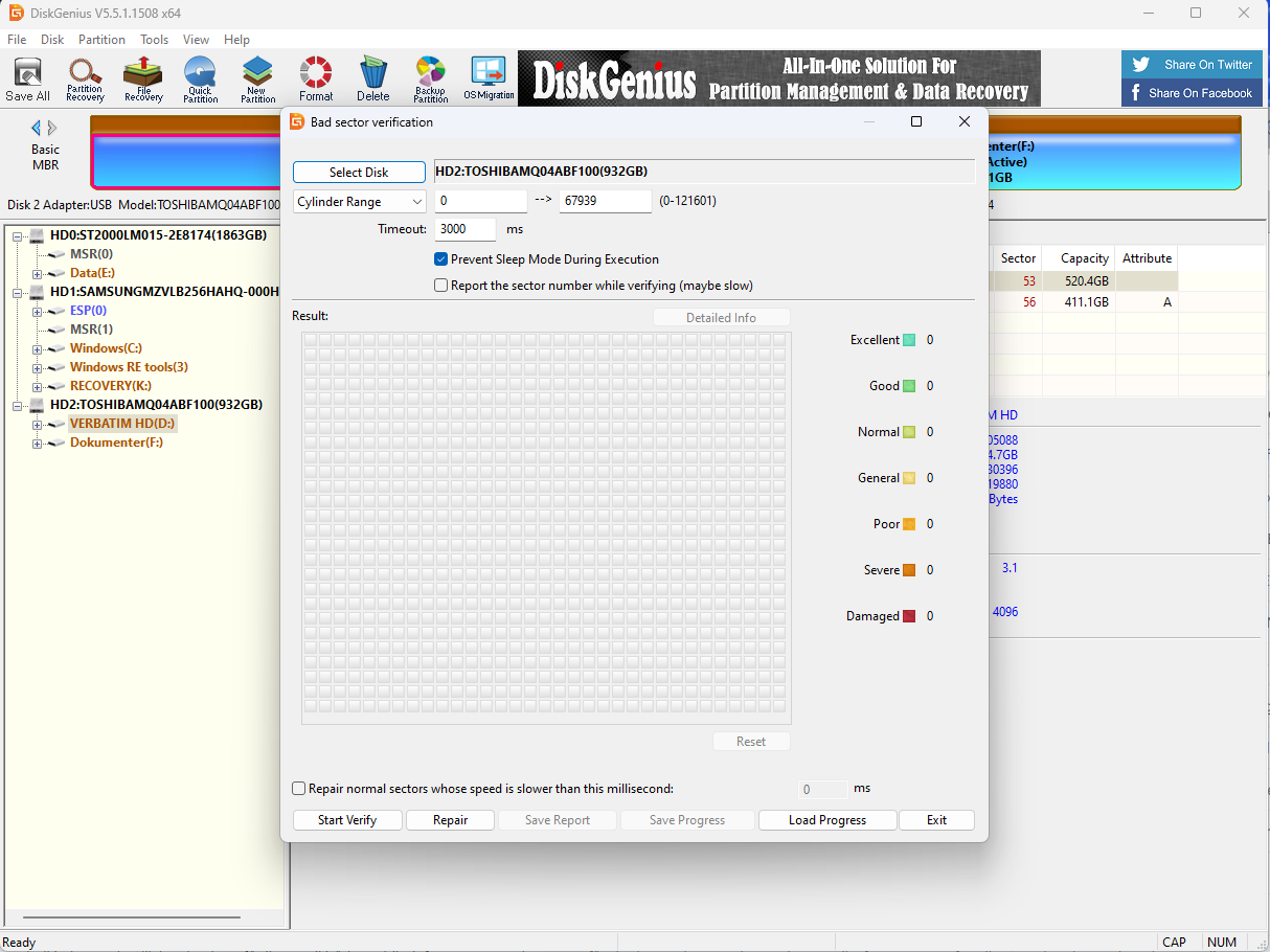 Klik på Start Verify for at gå i gang med at scanne disken for fejl.