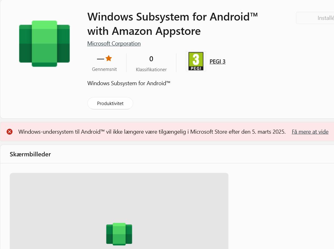 Det går inte längre att hämta WSA för Windows
