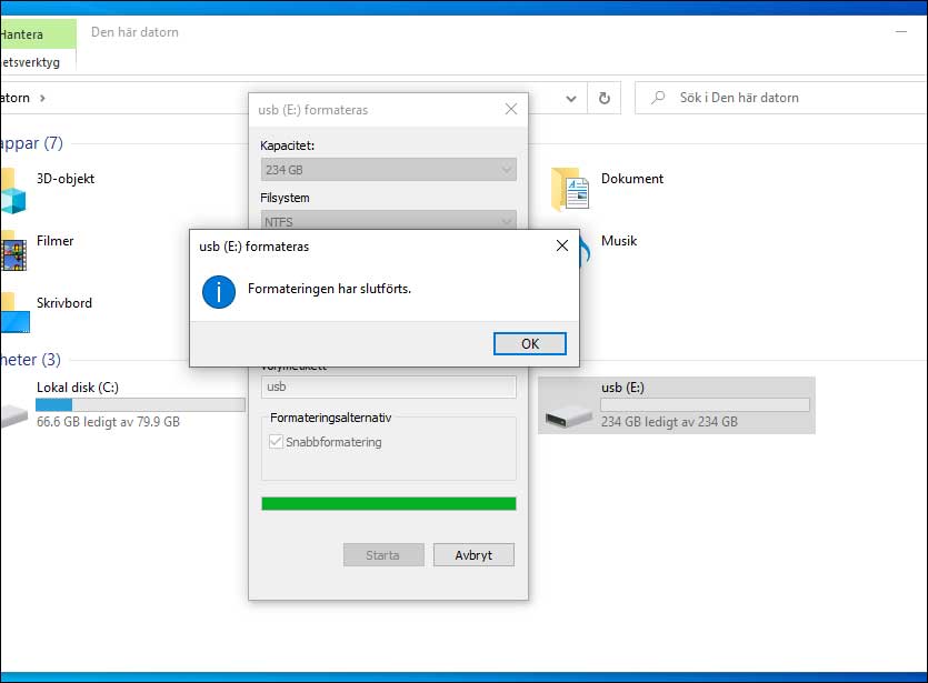 När du har formaterat hårddisken eller USB-minnet har du en helt tom enhet att arbeta med.