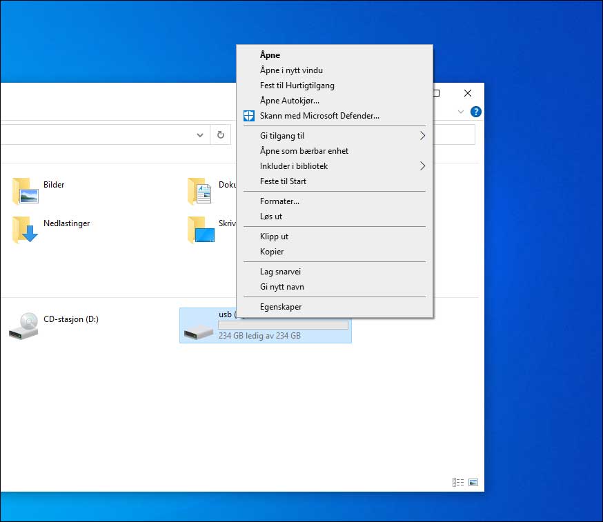 Du kan formatere harddisken og andre stasjoner direkte fra utforskeren i Windows.