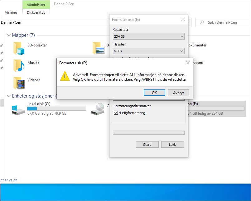 Når du formaterer harddisken, fjerner du alt den inneholder.