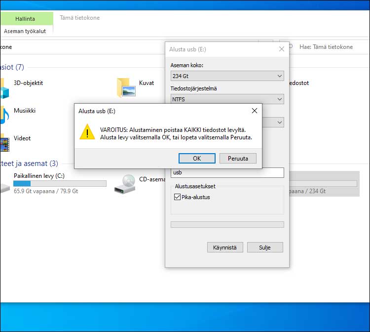 Poistat kaiken kiintolevyltä, kun alustat sen.