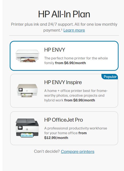 HP All-in-One -palvelussa saat vuokratulostimen.