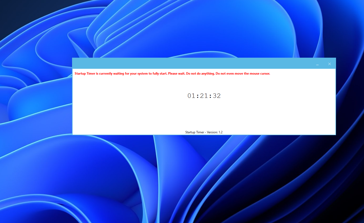 Først måler programmet Startup Timer oppstartstiden når du starter maskinen på nytt. Det er viktig at du ikke bruker pc-en eller beveger musen før Windows er ferdig lastet inn.