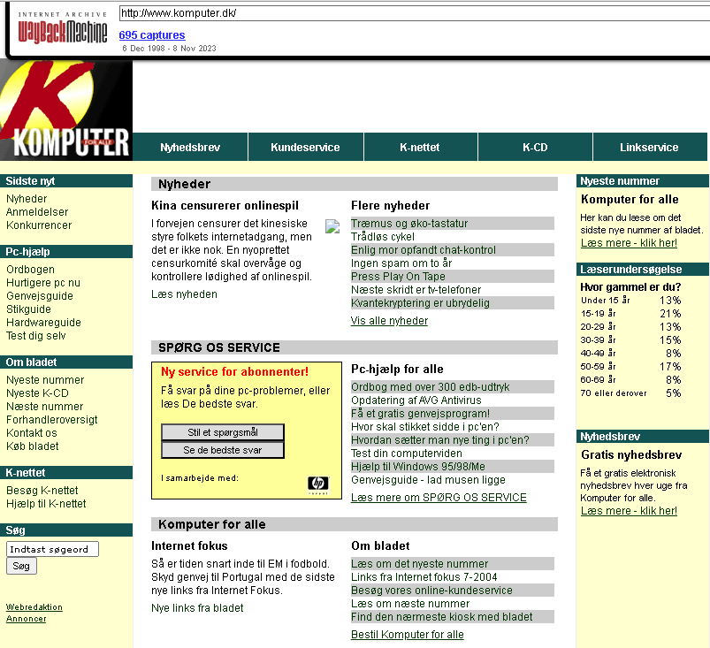 Komputer for alles hjemmeside fra 2004 fundet med Wayback Maschine.