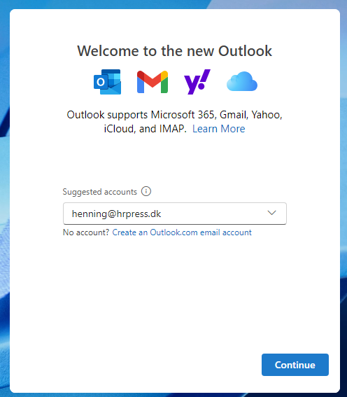 Skriv in din mejladress i textfältet och klicka på Fortsätt.