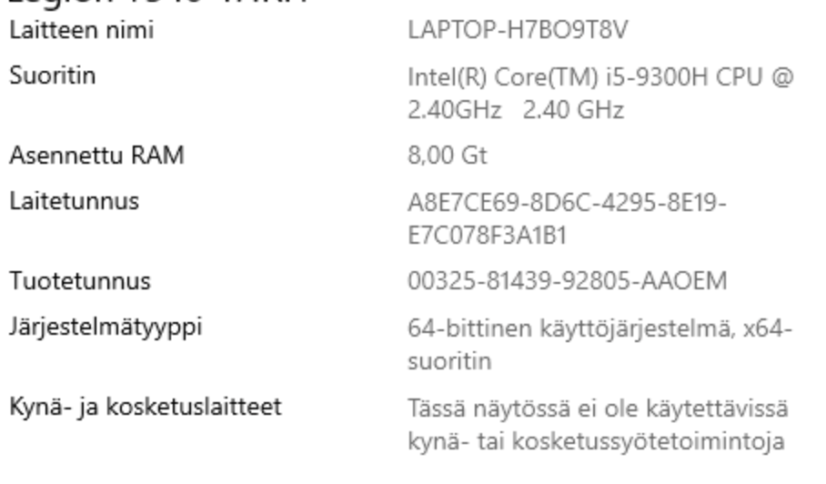 Tässä koneessa on kahdeksan gigaa RAM-muistia.