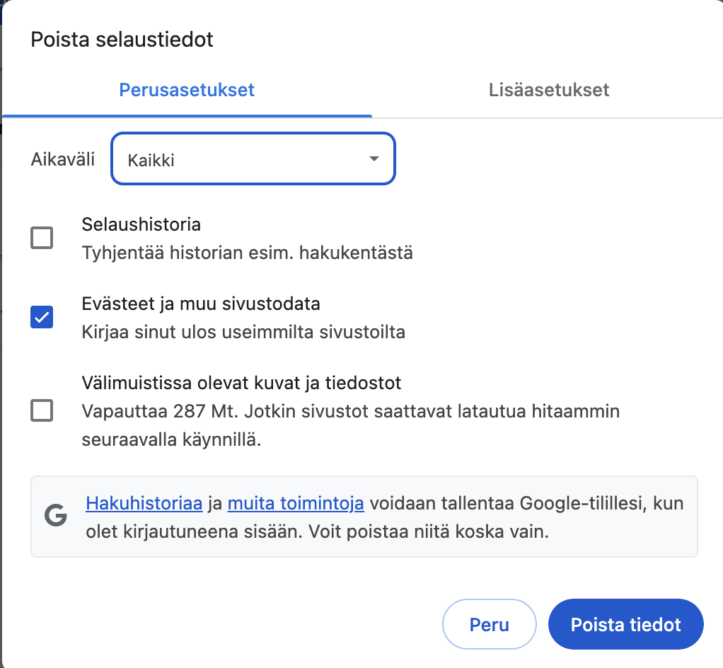 Poista evästeet Chromessa
