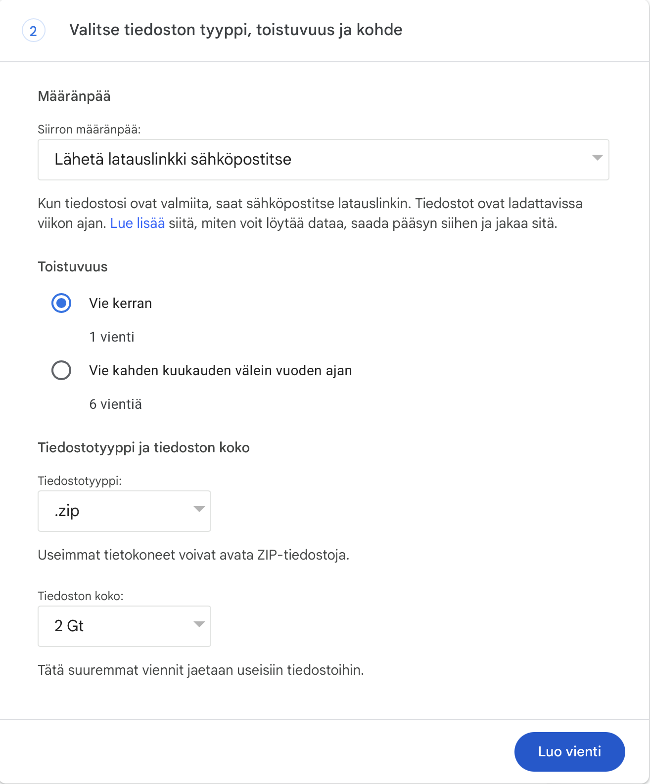 Lataa tiedot Google Takeoutilla