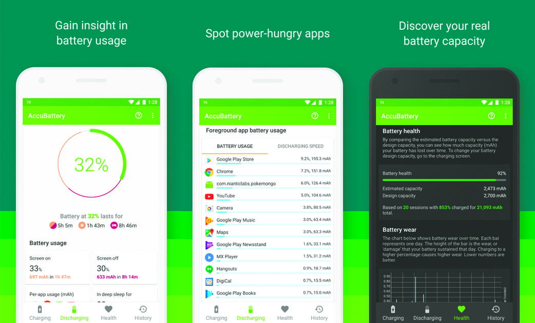 Sjekk batteriet i mobilen med AccuBattery
