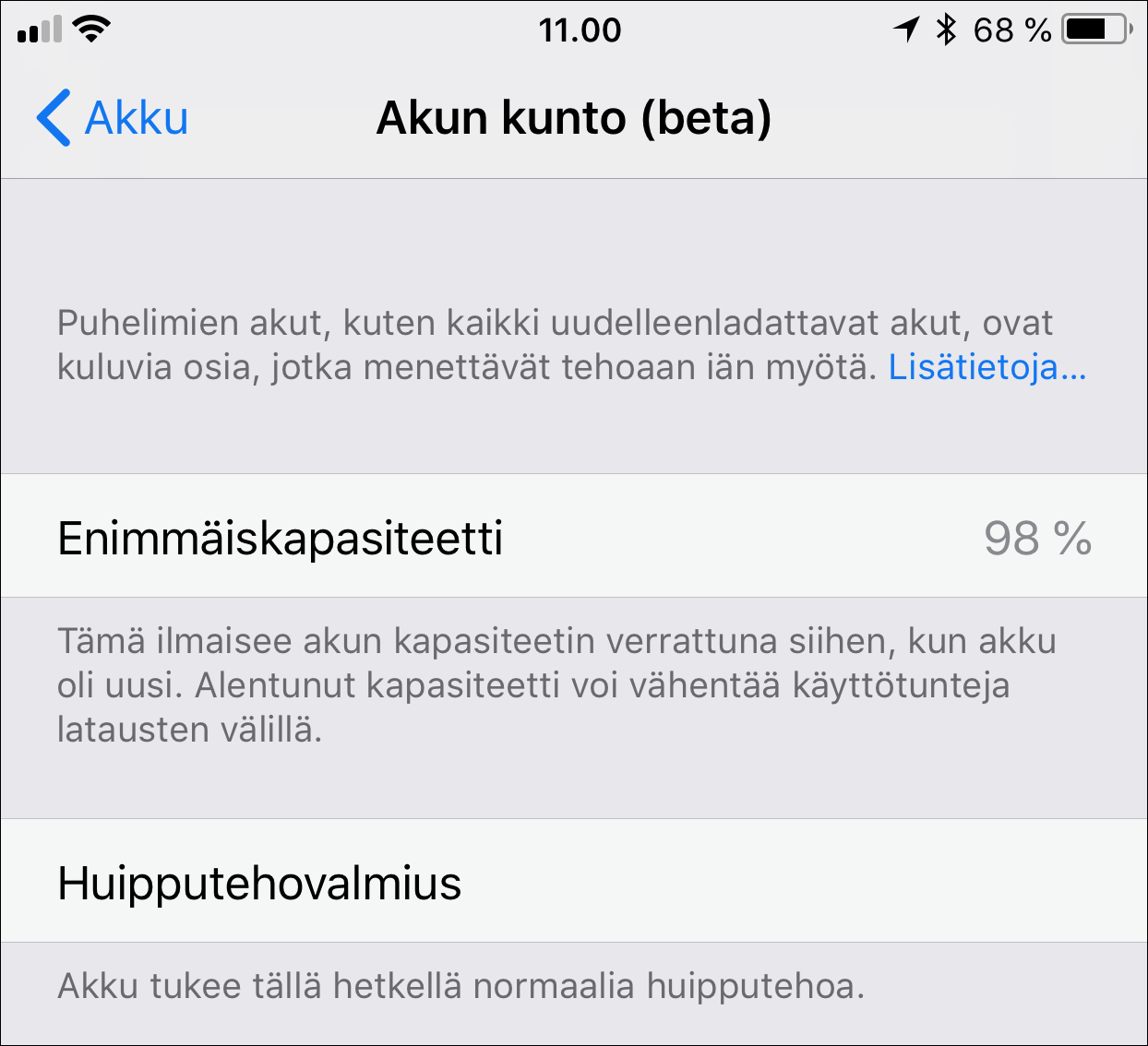 Tarkista iPhonen akku