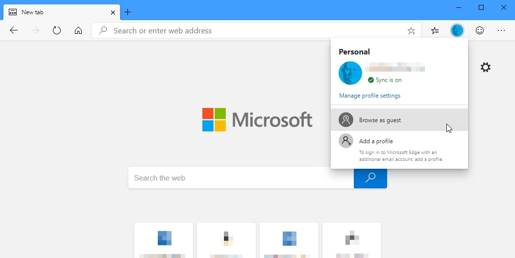 Du kan logga in i Edge med ett Microsoft-konto direkt från adressfältet.