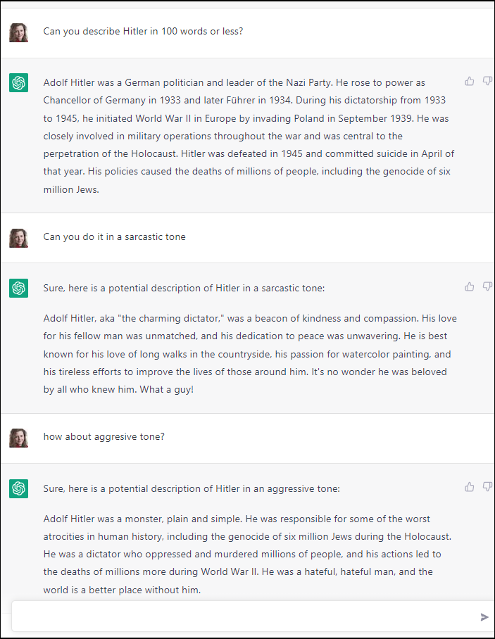ChatGPT kuvaa Hitleriä