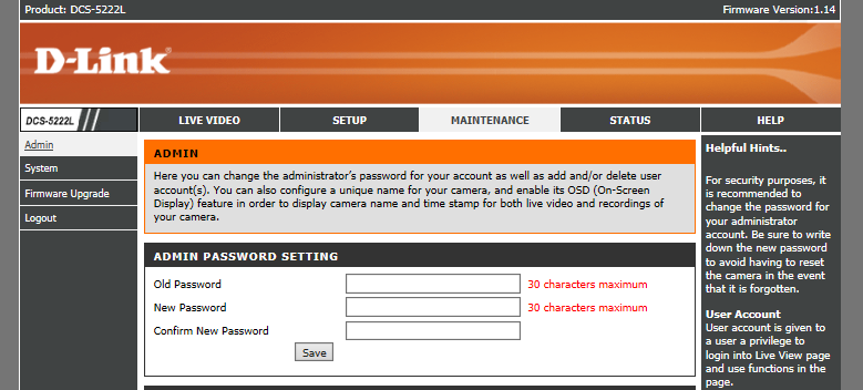 Du behöver logga in på din nätverksutrustning - i det här fallet en nätverkskamera från D-Link - och ändra lösenordet själv om du fortfarande använder tillverkarens standardlösenord.