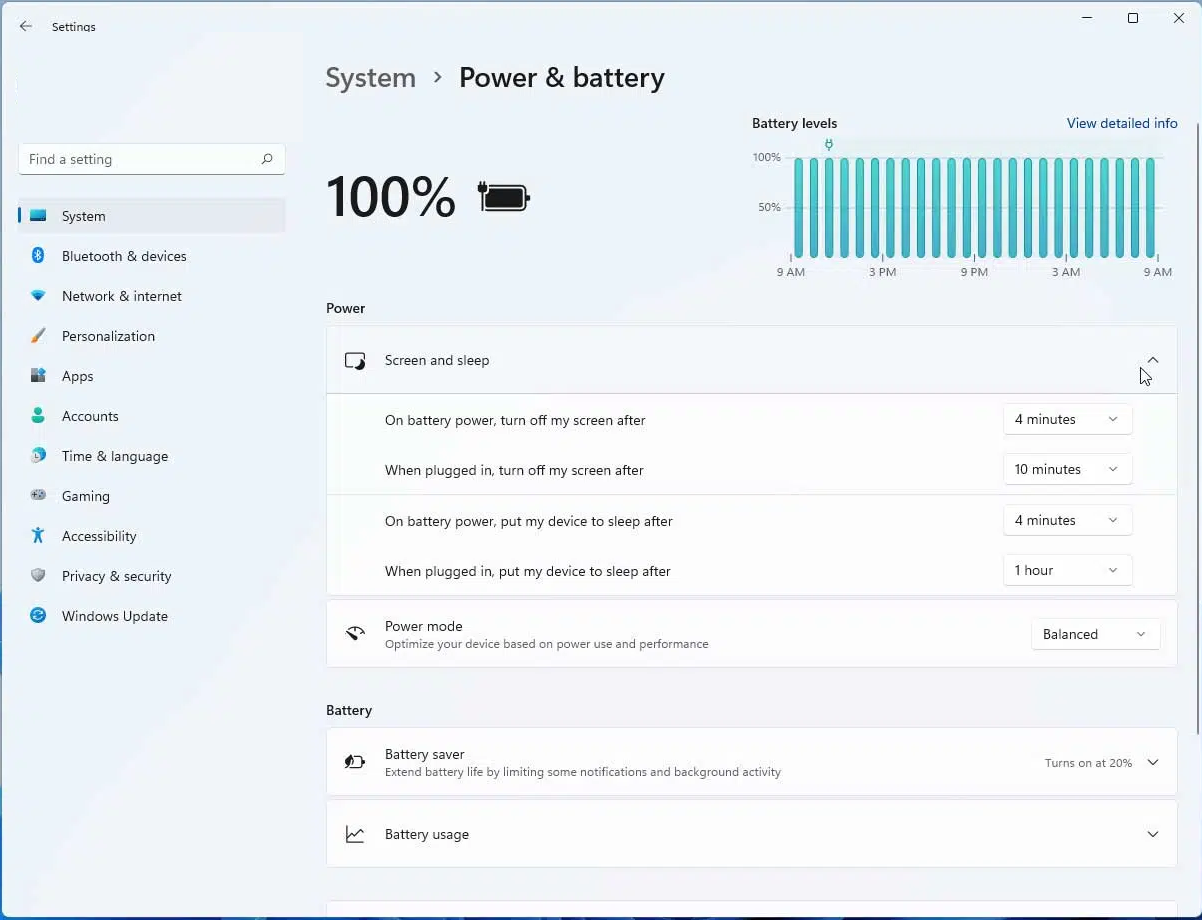 Nu finns alla datorns ströminställningar samlade i menyn Inställningar i stället för att vara en del av Inställningar och en del av Kontrollpanelen.