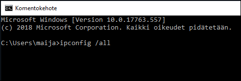 Etsi MAC-osoite Windows 10:ssä