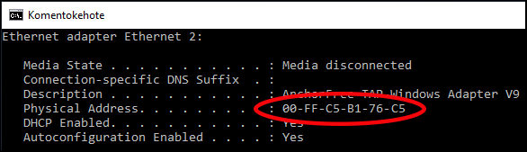 Etsi MAC-osoite Windows 10:ssä