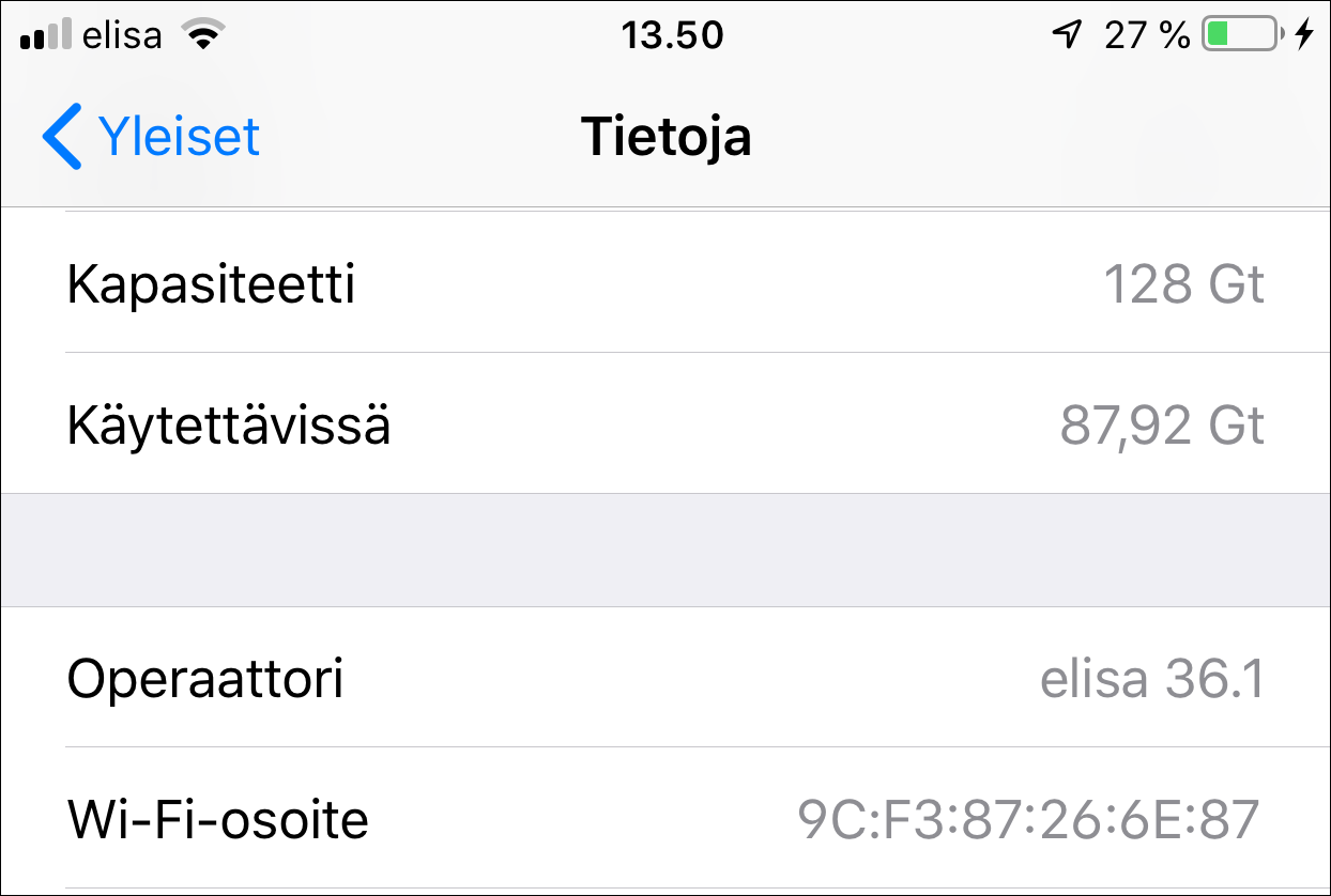 Etsi MAC-osoite iPhonesta