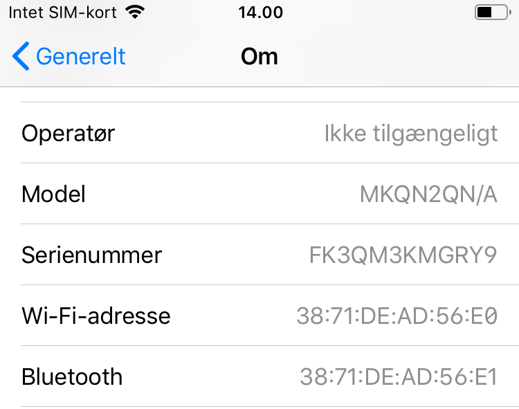 Find MAC-adressen på din iPhone